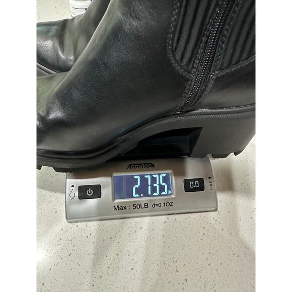 A New Day Natasha Lug Sole Sock Ankle Boot Side Zip Mid Calf Block heel Black 10 - Picture 11 of 11